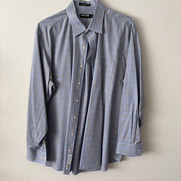 KIRKLAND Signature Men's Blue Plaid Button Down Dress Shirt Size XXL - Picture 1 of 4